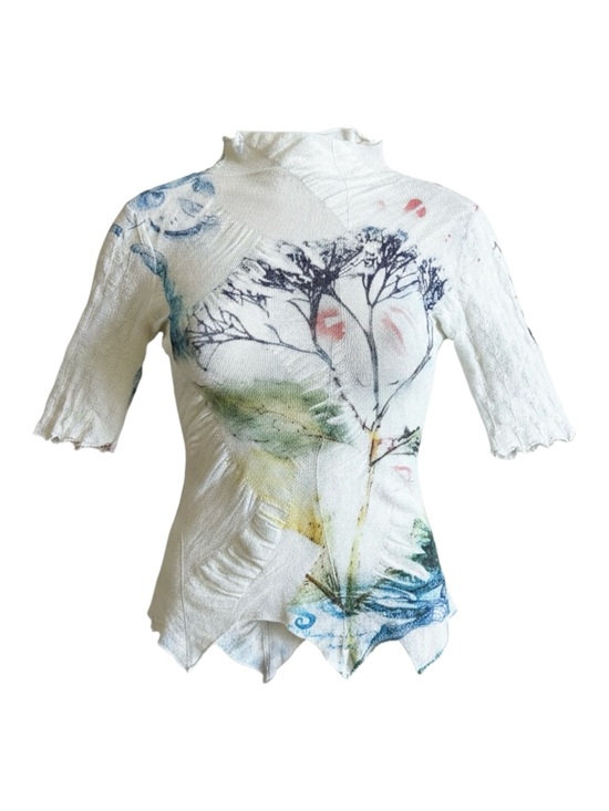 Yoshi Yoshi By PJ Tops - Yoshi Yoshi by PJ Asymmetrical Watercolor Knit Top Art to Wear Japan XS/S
